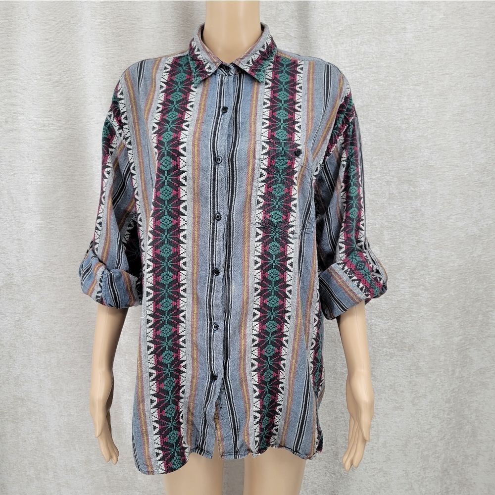 Futures Cotton Button Down Tapestry Western Aztec Streetwear Adjustable Sleeves